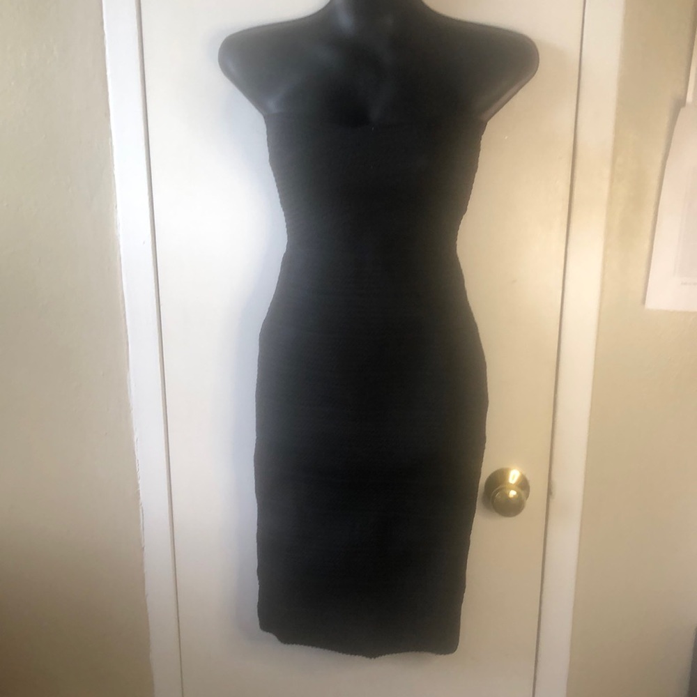 River Island black strapless bodycon midi dress